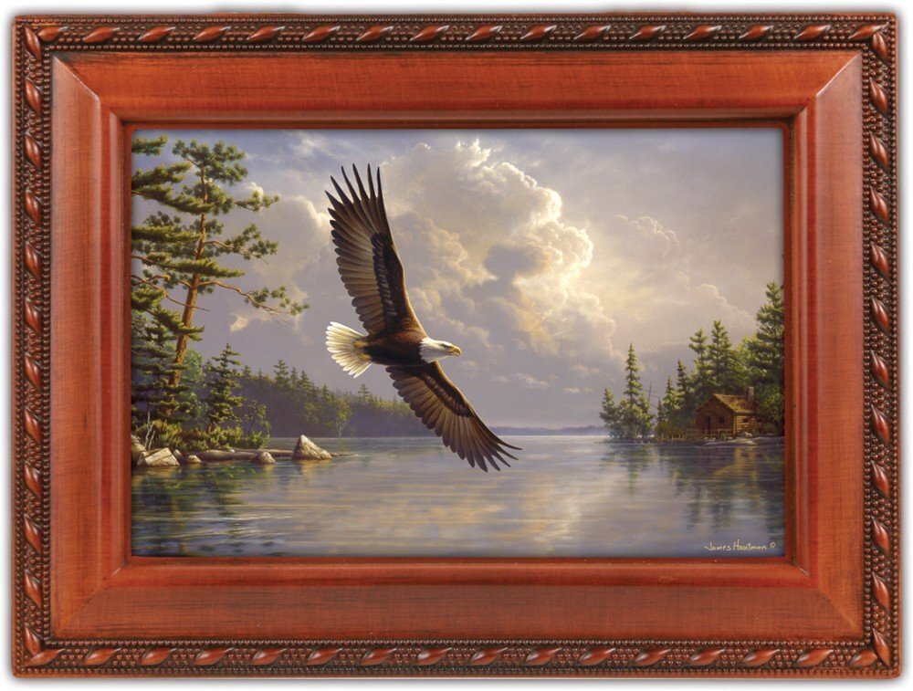 3096 Eagle in Flight Woodgrain Rope Trim Jewelry Music Box Plays Wind